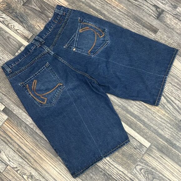 🔥🔥Vintage Karl Kani Baggy Fit Raw Denim Embroidered Jeans Shorts Jorts Men Sz - Picture 2 of 13